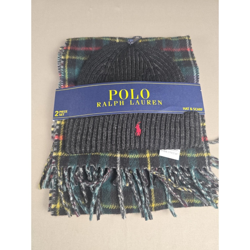 Polo Ralph Lauren Hat Scarf Set NWT Tartan Plaid Beanie Red Pony Winter Gift 2Pc